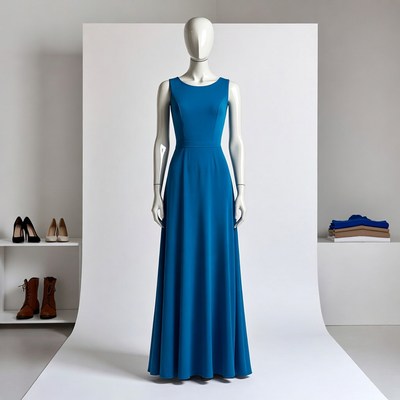 Blue dress displayed in studio