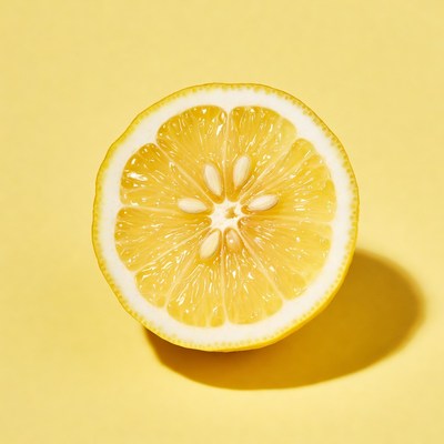 Fresh lemon on yellow background
