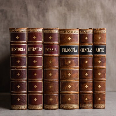 Collection of leather-bound books at a library