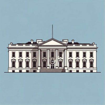 White house drawing on light blue background