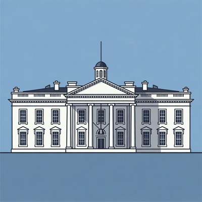 White house building on blue background