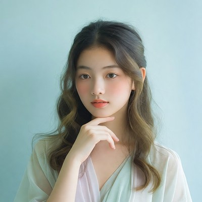 Young woman posing against blue background