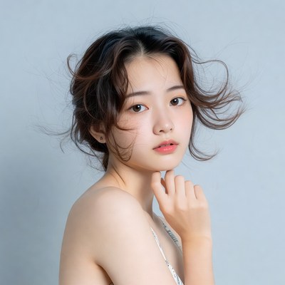 Close up of woman with flowing hair