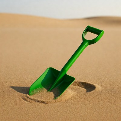 Green shovel in sand dunes
