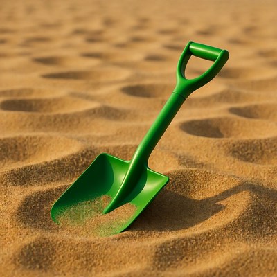 Green shovel in sand dunes