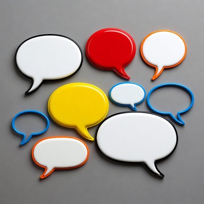 Colorful speech bubbles on a surface