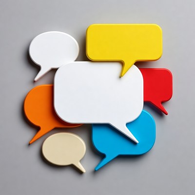 Colorful speech bubbles on a gray background