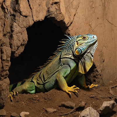 Lizard resting near cave entrance