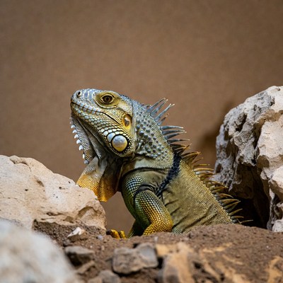 Iguana climbing on rocks