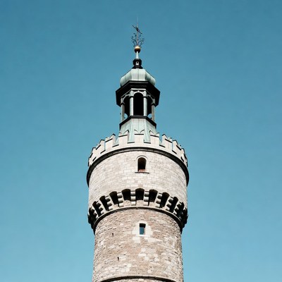 Historic stone tower under clear sky