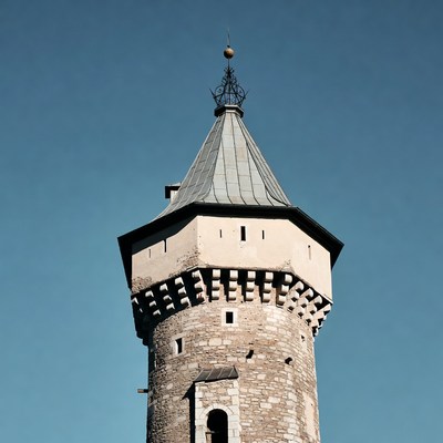 Historic tower stands tall against blue sky