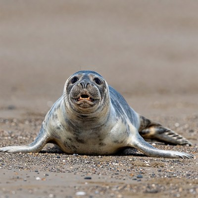 Seal resting on sandy beach