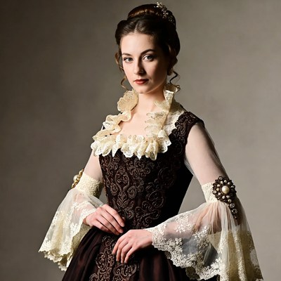 Woman in vintage dress poses for portrait