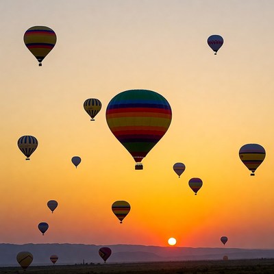Hot air balloons at sunset