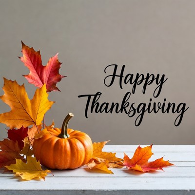 Thanksgiving decoration with pumpkin and leaves