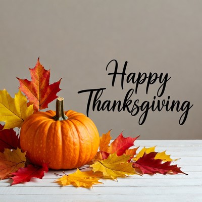 Thanksgiving pumpkin and leaves display