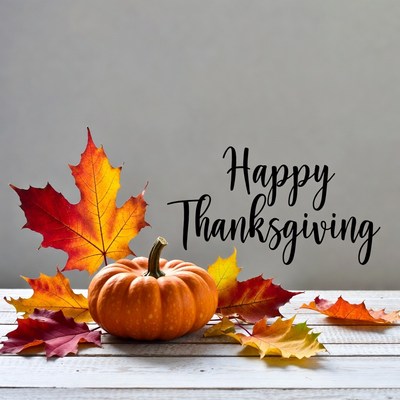 Thanksgiving pumpkin and leaves display