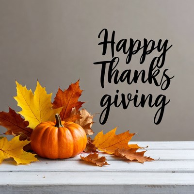 Thanksgiving decor with pumpkin and leaves