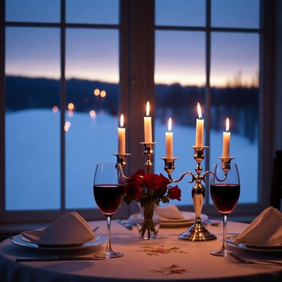 Candlelight dinner by the window