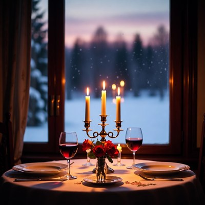 Candlelight dinner by the window
