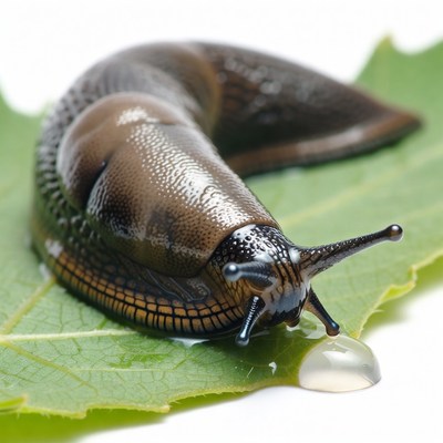 Slug on green leaf