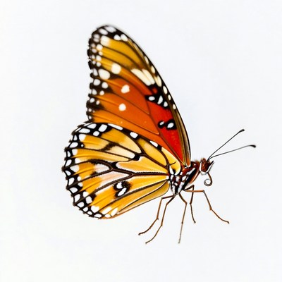 Colorful butterfly rests gently on white surface