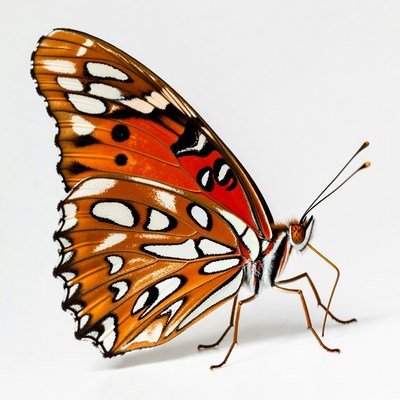 Butterfly rests on white surface