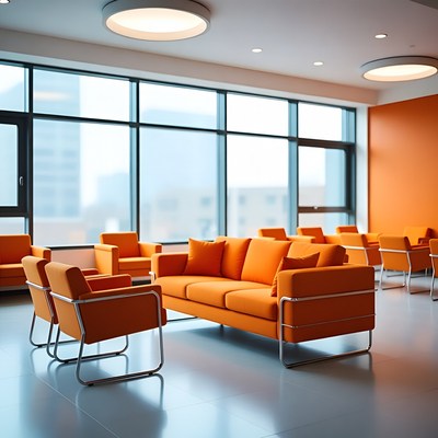 Orange seating area in modern space