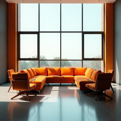 Modern seating area with bright colors