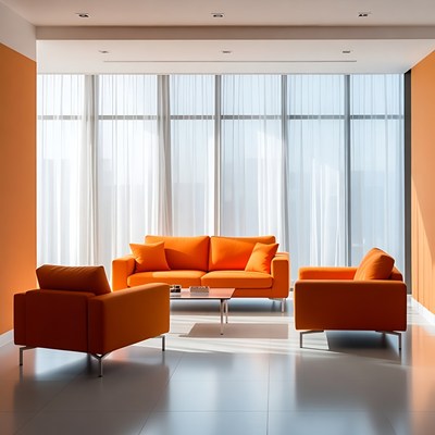 Bright orange furniture in modern space