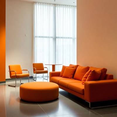 Bright orange seating in modern space