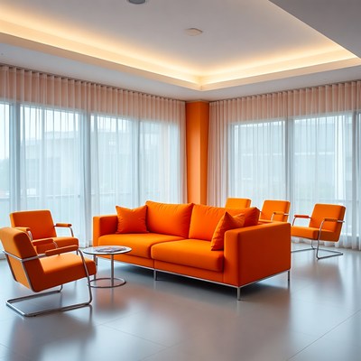 Bright orange seating in modern room