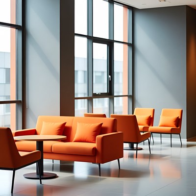 Modern lounge with orange furniture