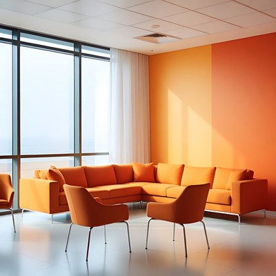 Sunny orange lounge area in a building