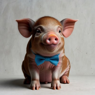 Cute pig wearing blue bow tie