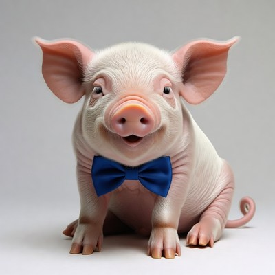 Pig in a blue bow tie