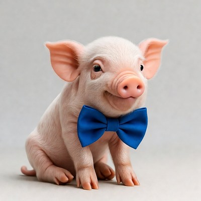 Cute pig wearing a blue bow tie