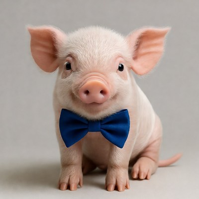 Pig in a blue bow tie
