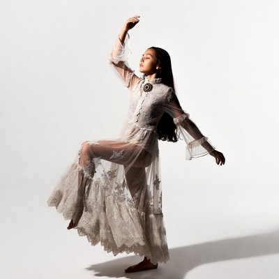 Dance in white dress with lace