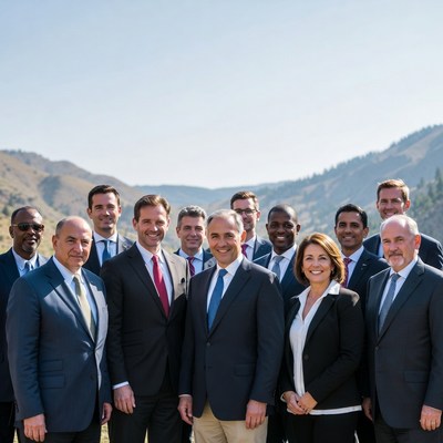 Business leaders meet in mountain setting