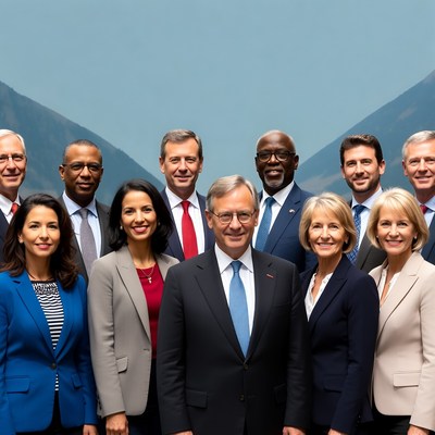 Group of leaders in mountain setting