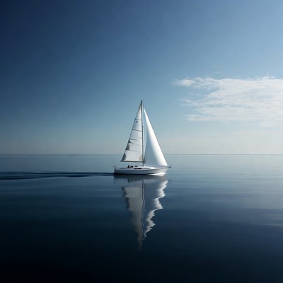 Sailboat on calm water under clear sky