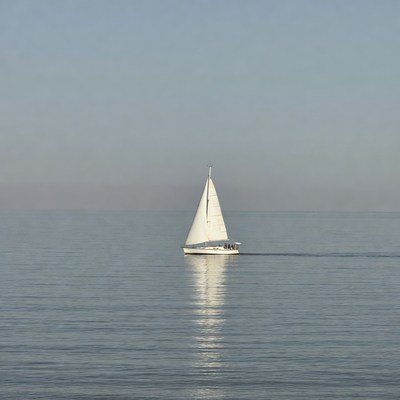 Sailing on calm water at sunset