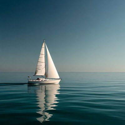 Sailboat drifting on calm water