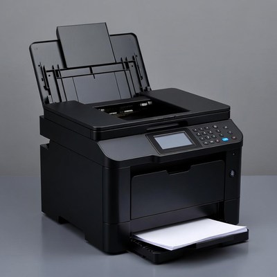 Office printer on a gray surface