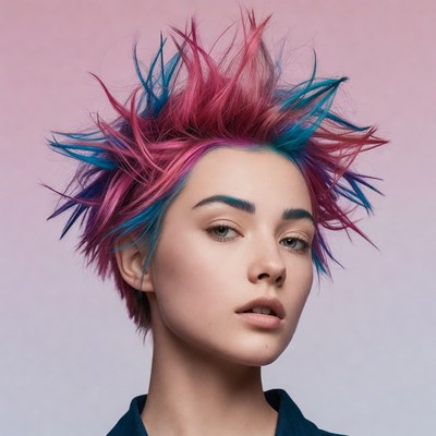 Colorful hairstyle with pink and blue