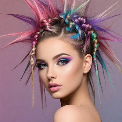 Colorful hairstyle with creative braids