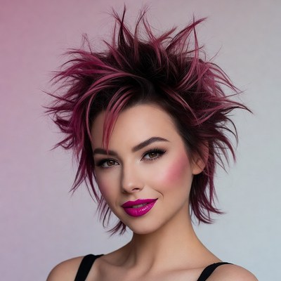 Woman with pink spiky hair style