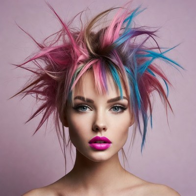 Unique hairstyle with bright colors in studio