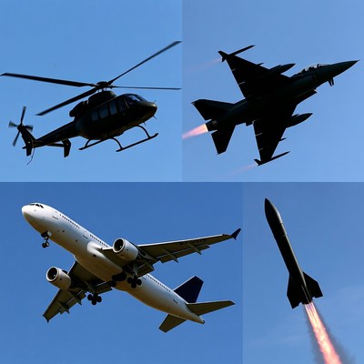 Various aircraft in flight during a clear day